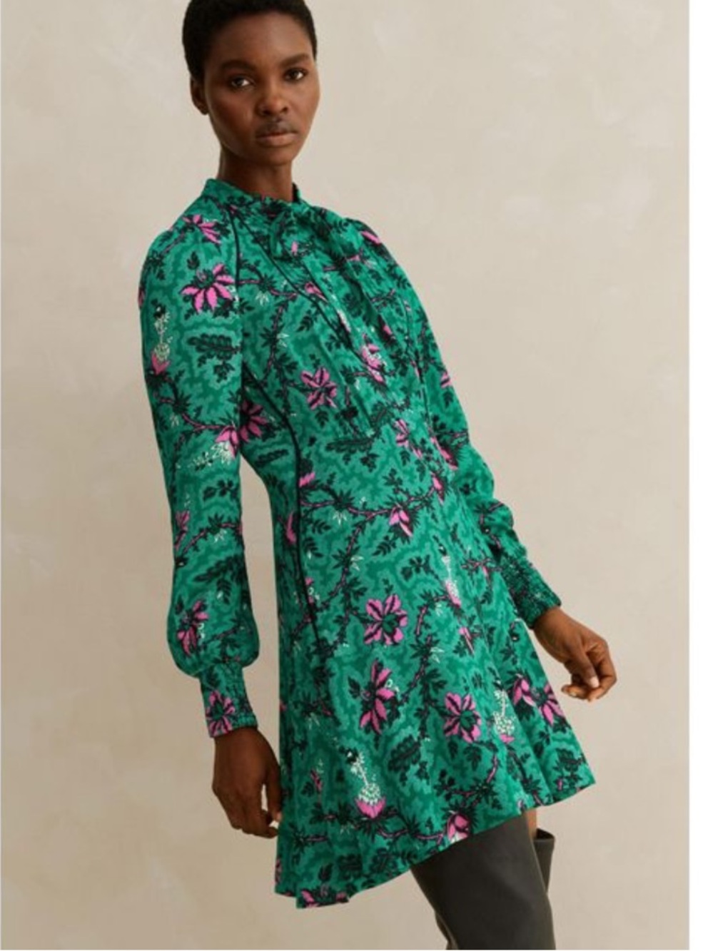 Me+Em Dress Bright Fall Bloom Fit & Flare Mini Button Down in Green Floral